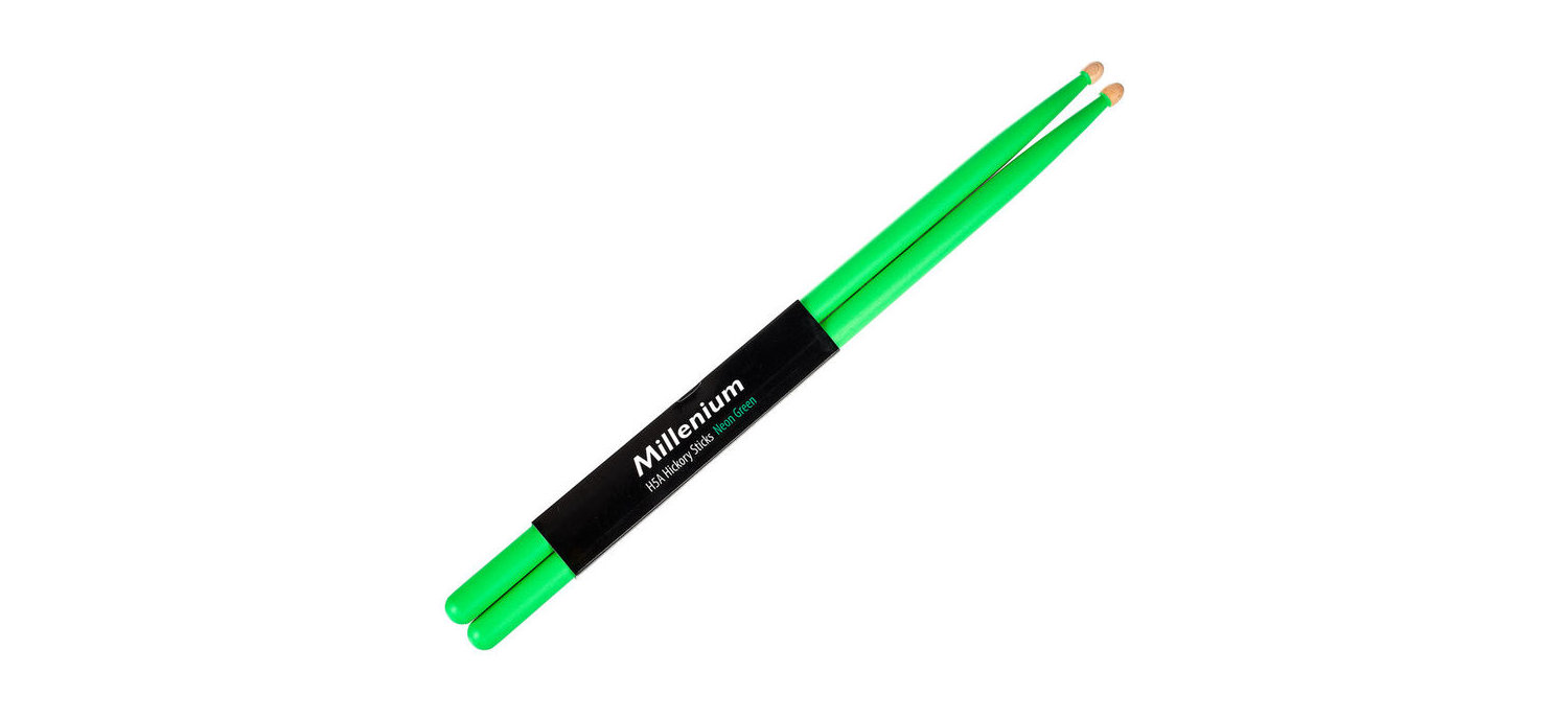 Baguettes Couleur Vert Néon Millenium H5A Hickory Sticks